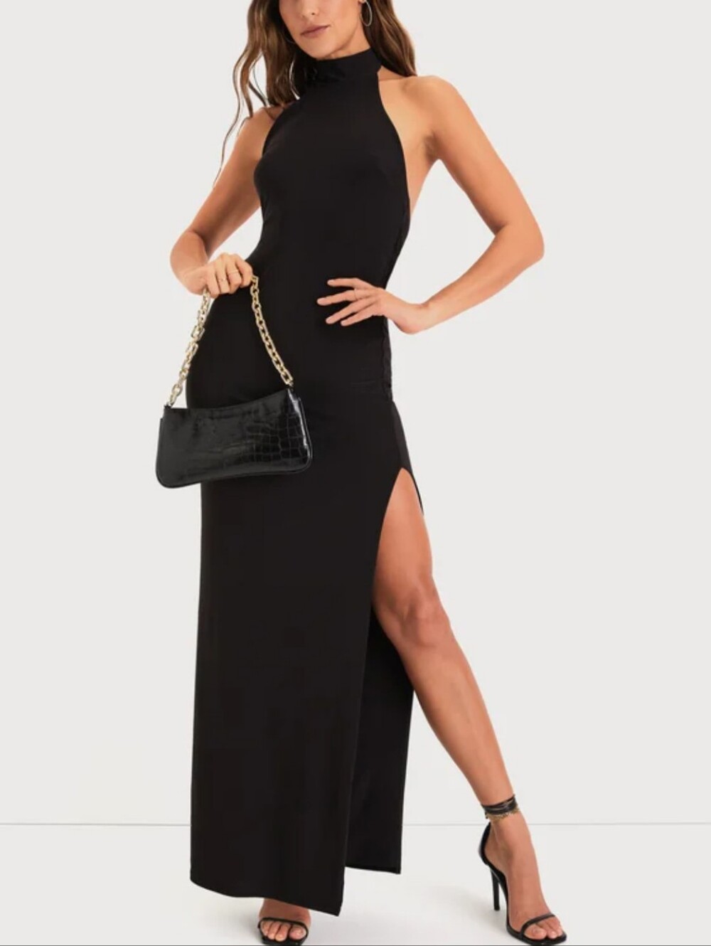 Lulus Flawless Expression black mock neck halter maxi dress